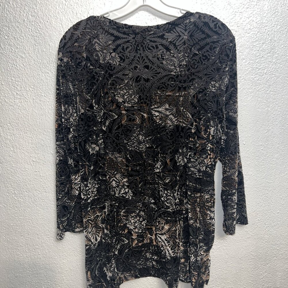 Roz & Ali Sheer Black Gold Lace 3/4Sleeve Blouse - Picture 8 of 13